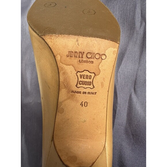 Jimmy Choo Tan Leather Kitten Heel Pumps 40 Vintage Italy Cutout - Picture 6 of 8